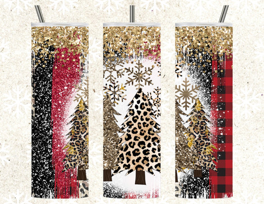 Gold glitter cheetah trees 20oz tumbler