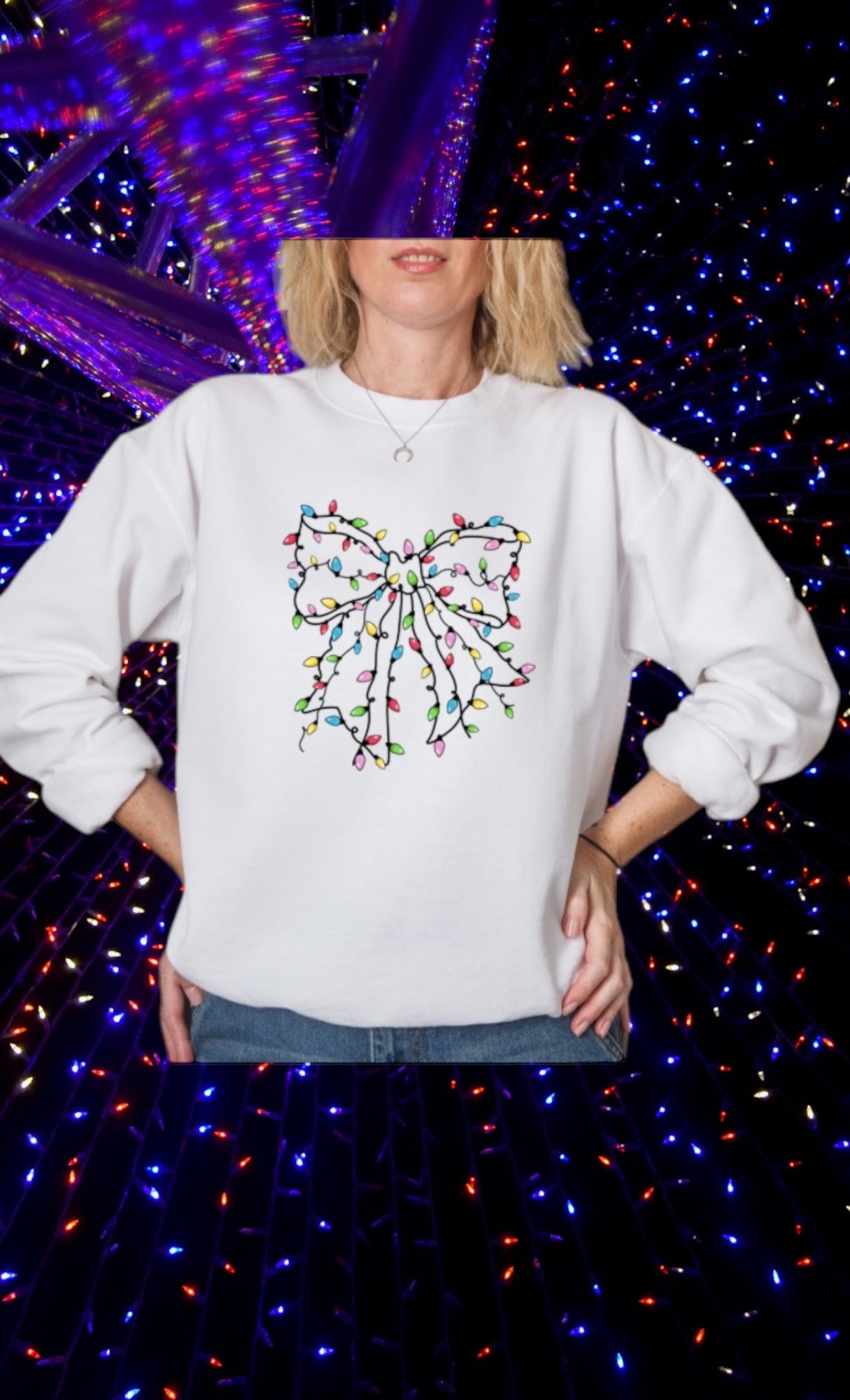 Christmas light bow crewneck