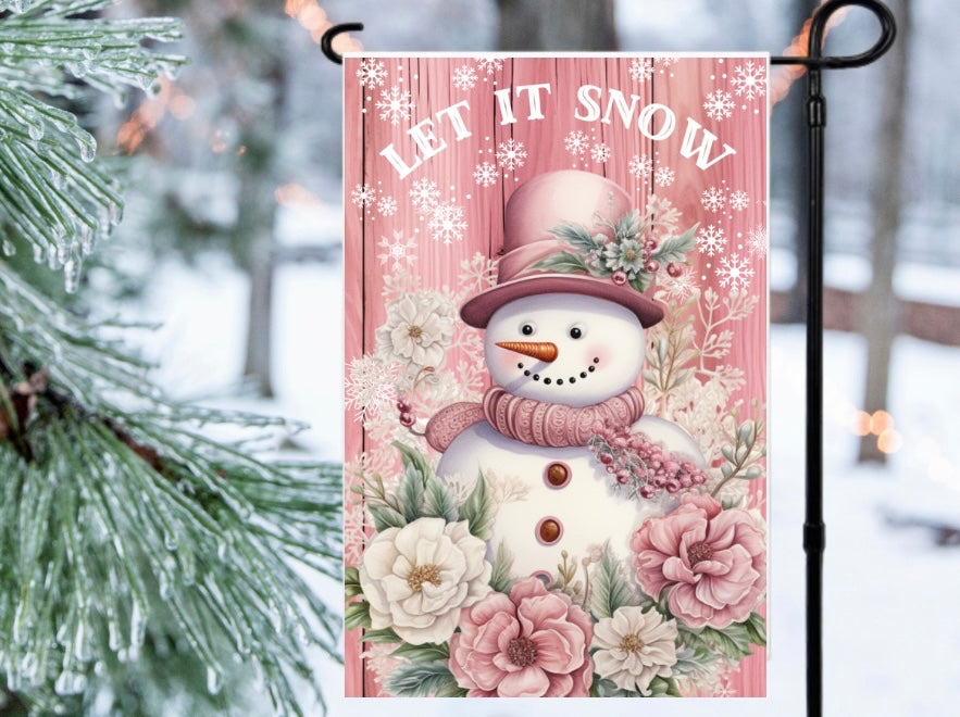 Let it snow pink 12x18 garden flag