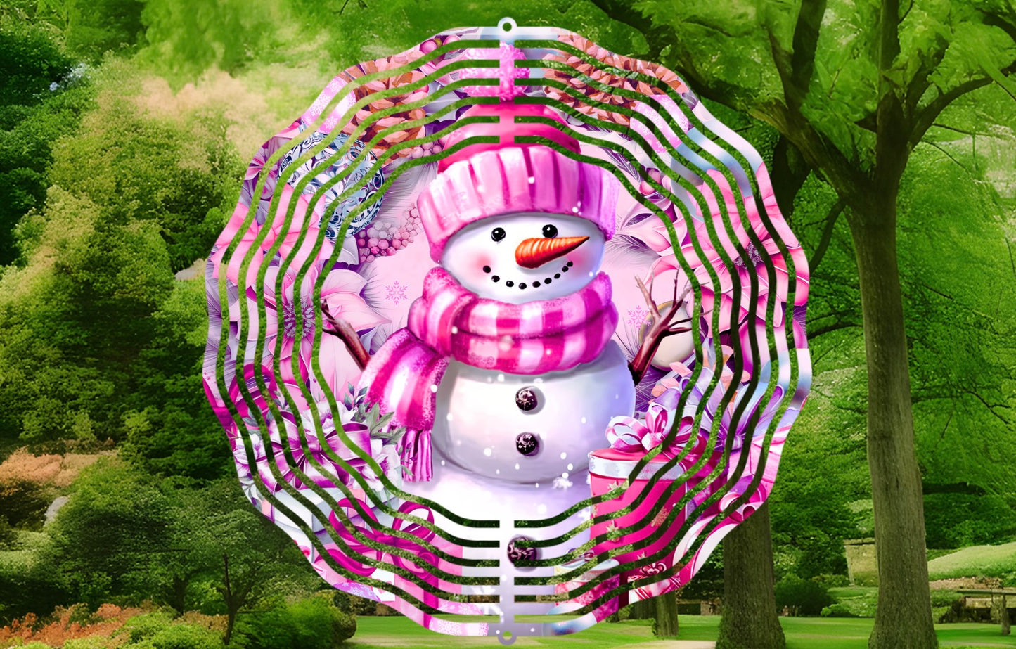 Pink snowman wind spinner