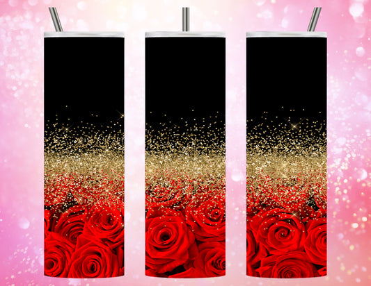 Black gold sparkle with roses 20oz tumbler