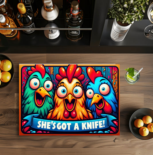 She’s got a knife 8x11 glass cutting board