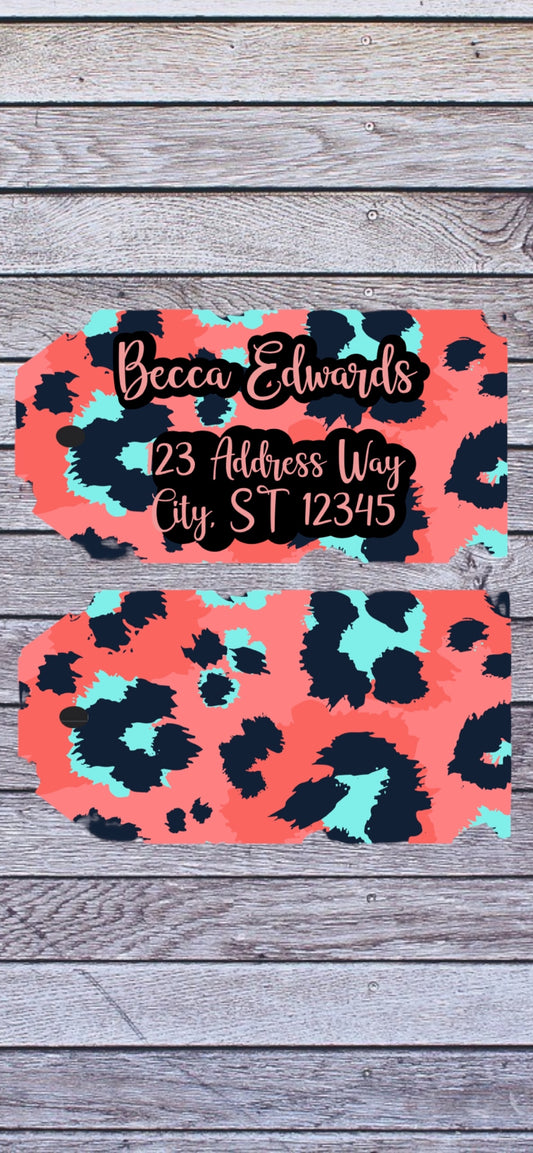 Pink cheetah luggage tag