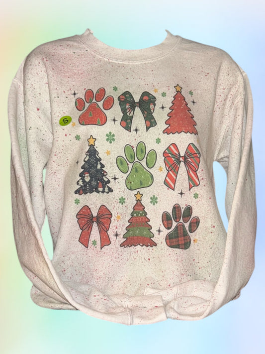 Christmas paw print coquette crewneck (spray dyed)