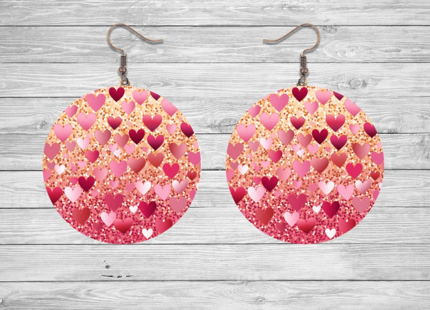 Glitter hearts round earrings