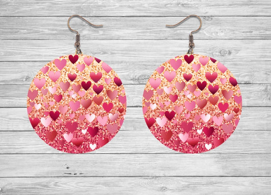 Glitter hearts round earrings