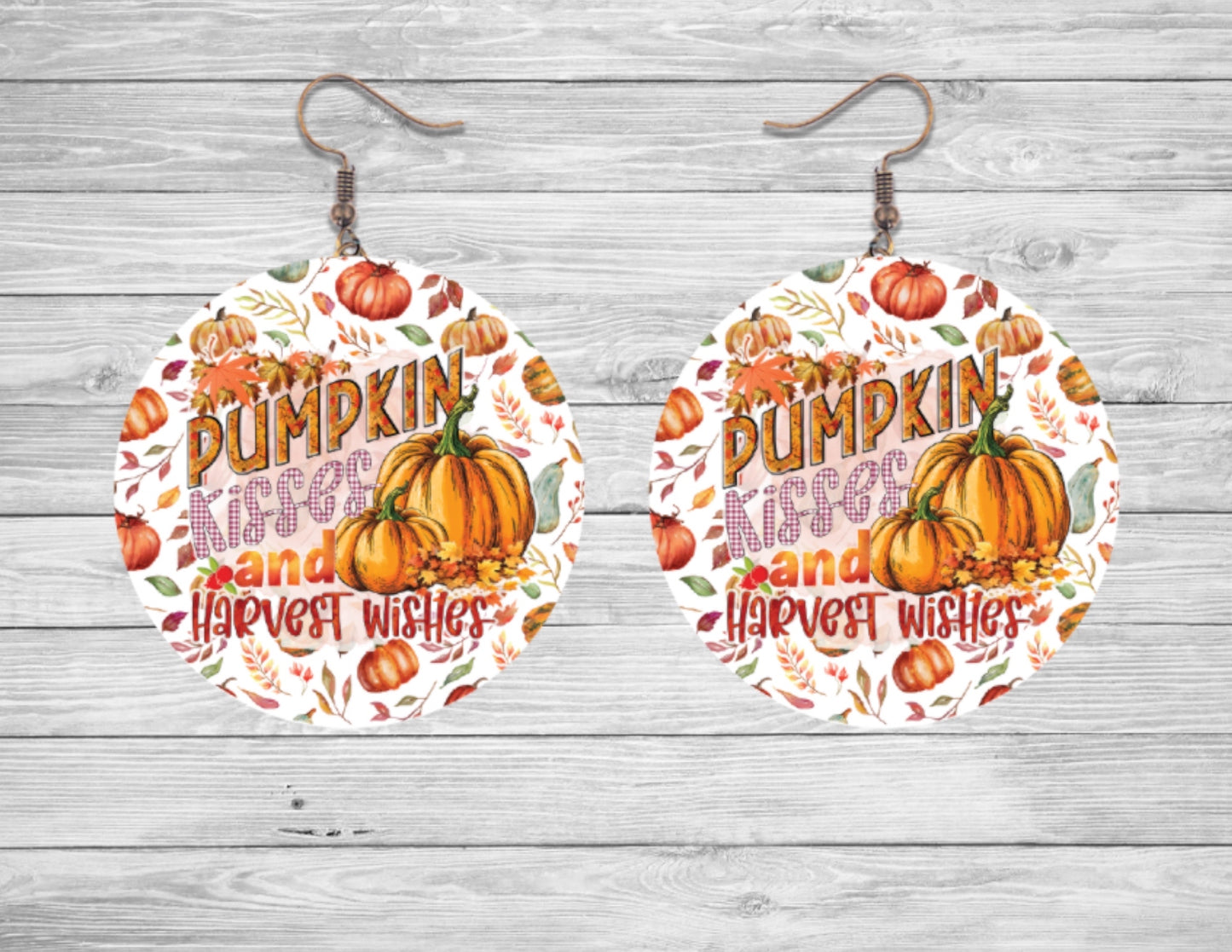 Pumpkin kisses and harvest wishes round earrings