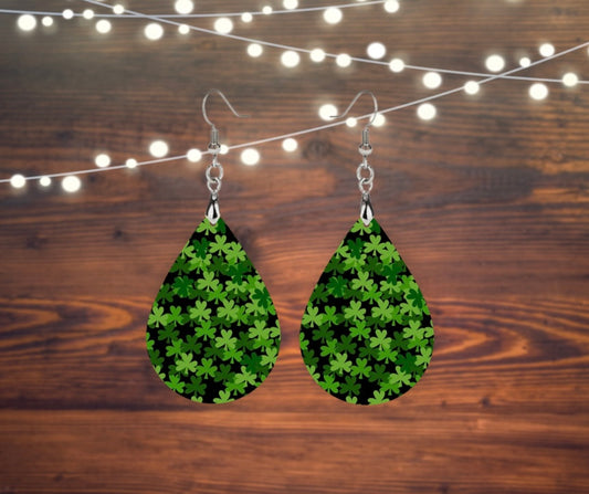 Green shamrocks tear drop earrings