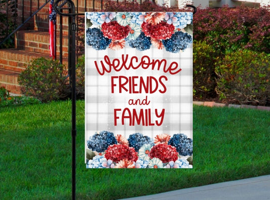 Welcome family and friends patriotic 12x18 garden flag