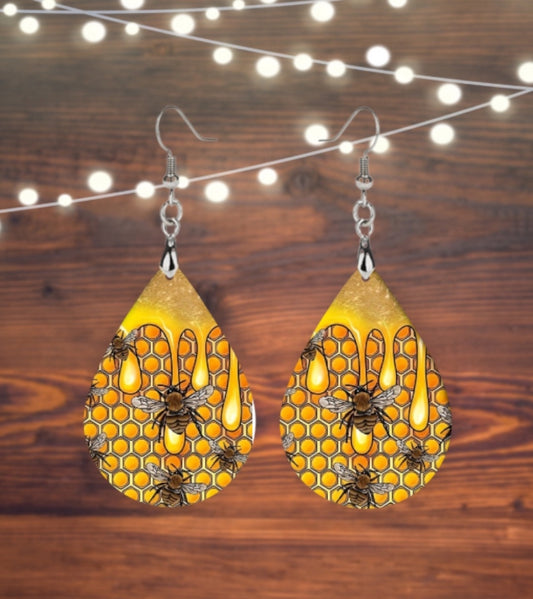 Bee hive tear drop earrings