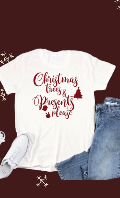 Christmas trees and presents please tshirt