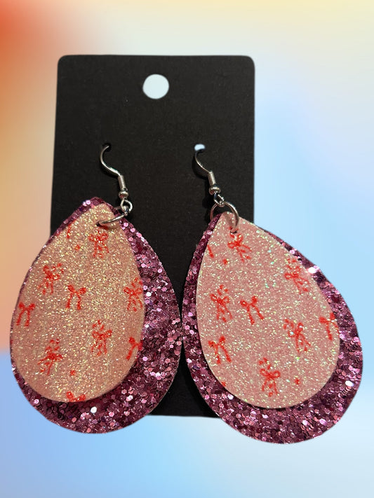 Pink bows faux earrings