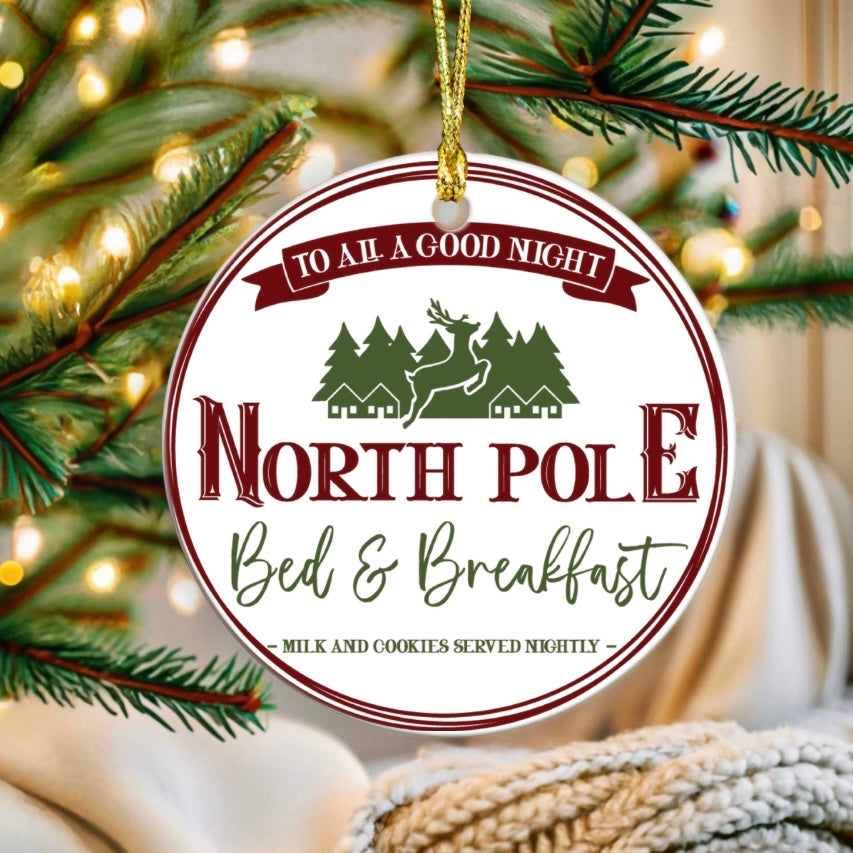 North Pole bed and breakfast ornament