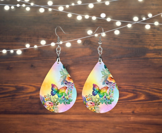 Colorful butterflies teardrop earrings