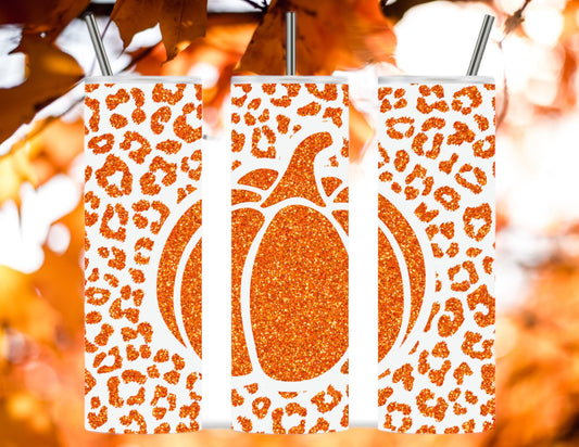 Glitter cheetah pumpkin 20oz tumbler