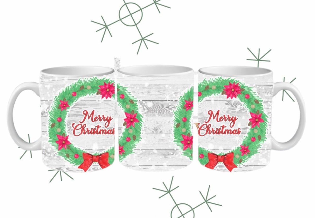 Merry Christmas wreath mug