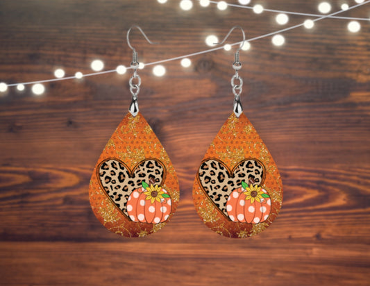 Cheetah heart with pumpkin teardrop earrings