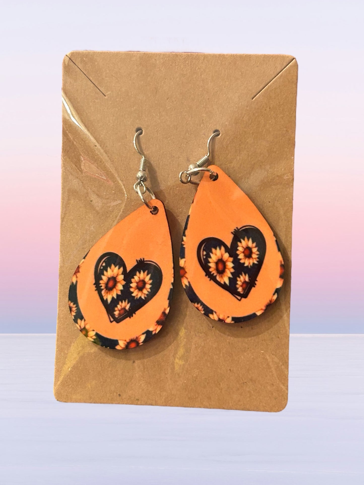 Sunflower hearts teardrop earrings