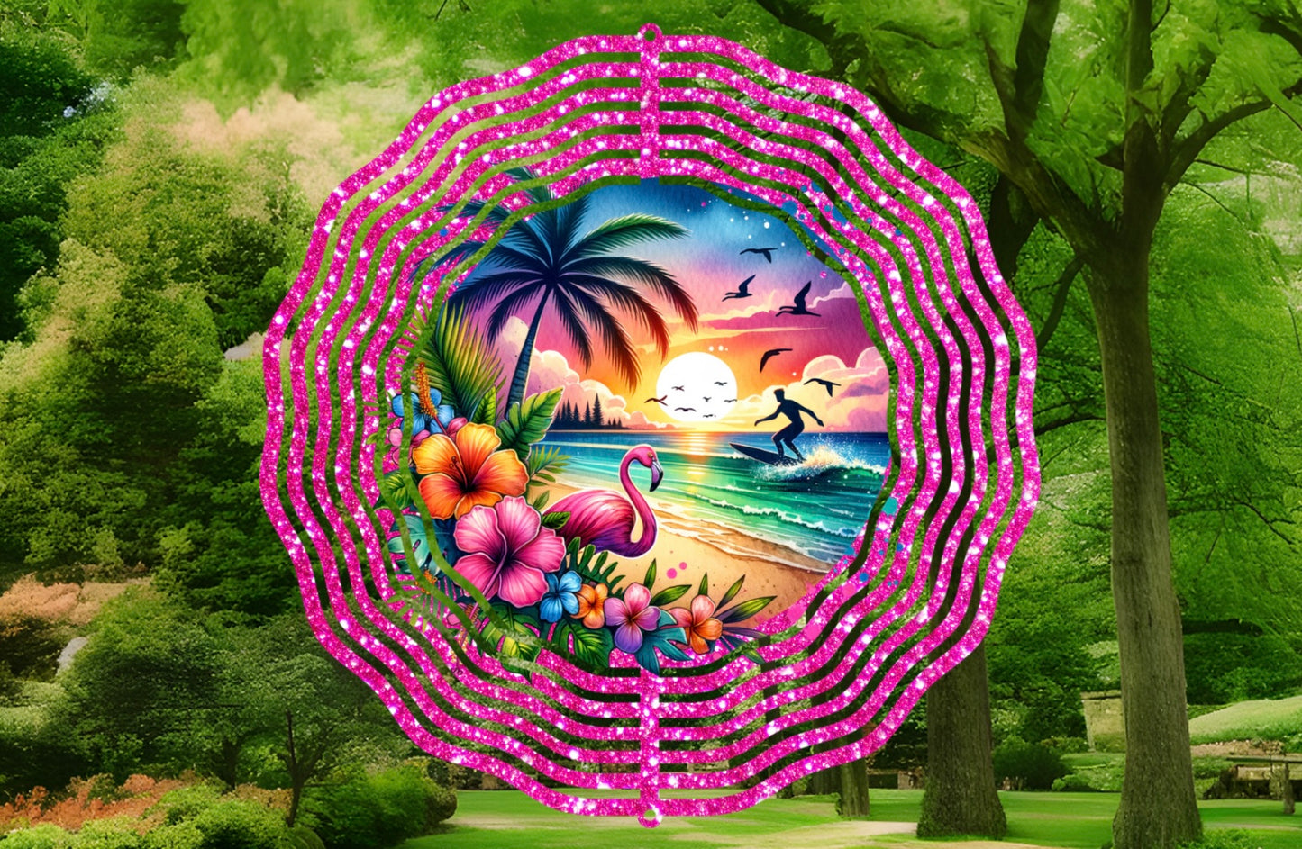 Beach flamingo 8in wind spinner