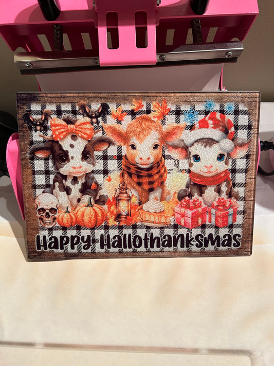 Happy hallothanksmas 8x11 cutting board
