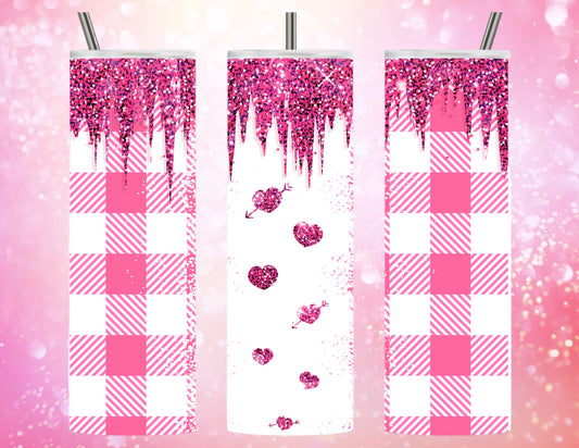 Pink plaid with hearts 20oz tumbler