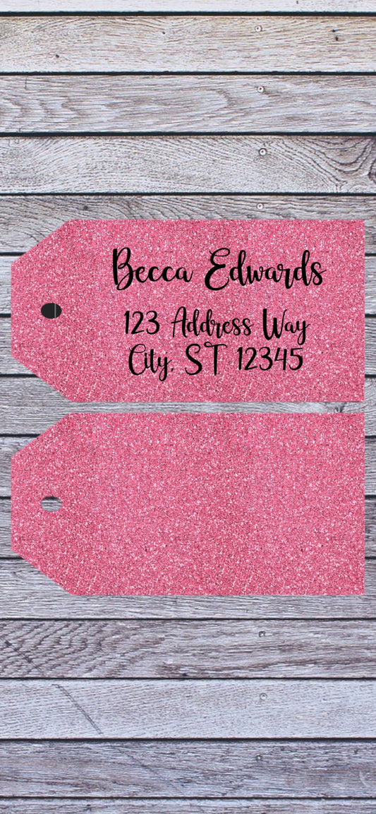 Pink glitter luggage tag