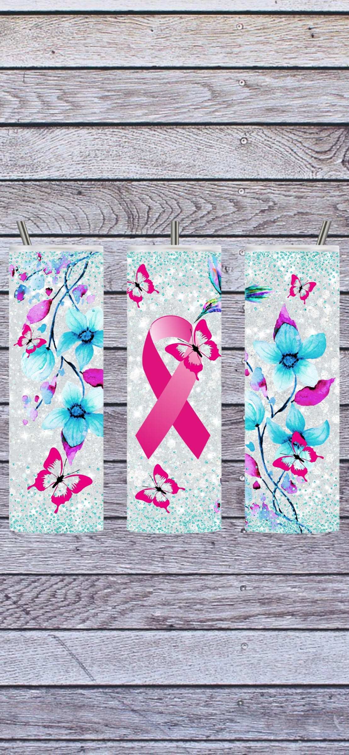 Cancer ribbon with butterflies 20oz tumbler