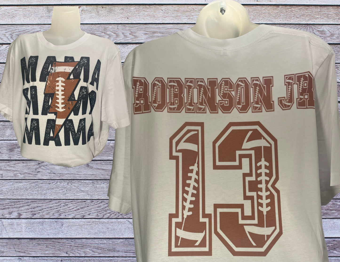 Football mama with name and number tshirt