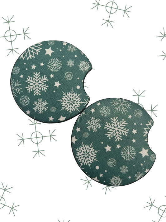 Green with snowflakes car coasters (2)