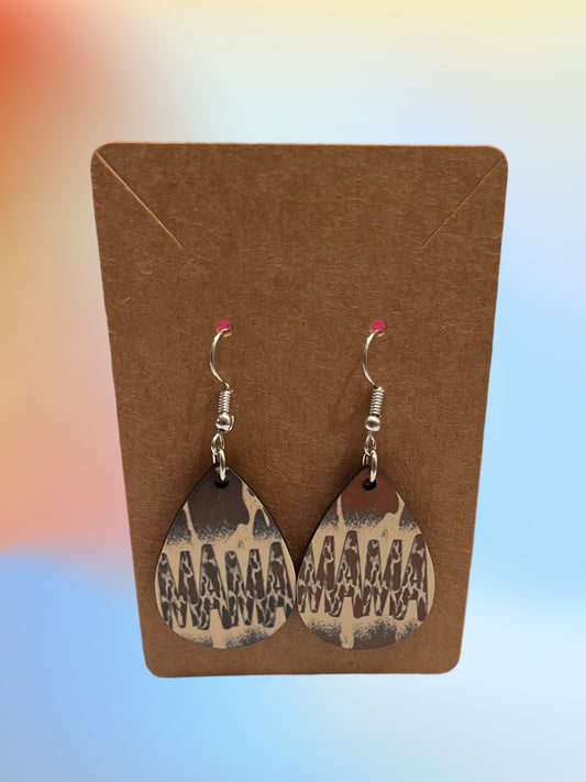 Cow print mama tear drop earrings