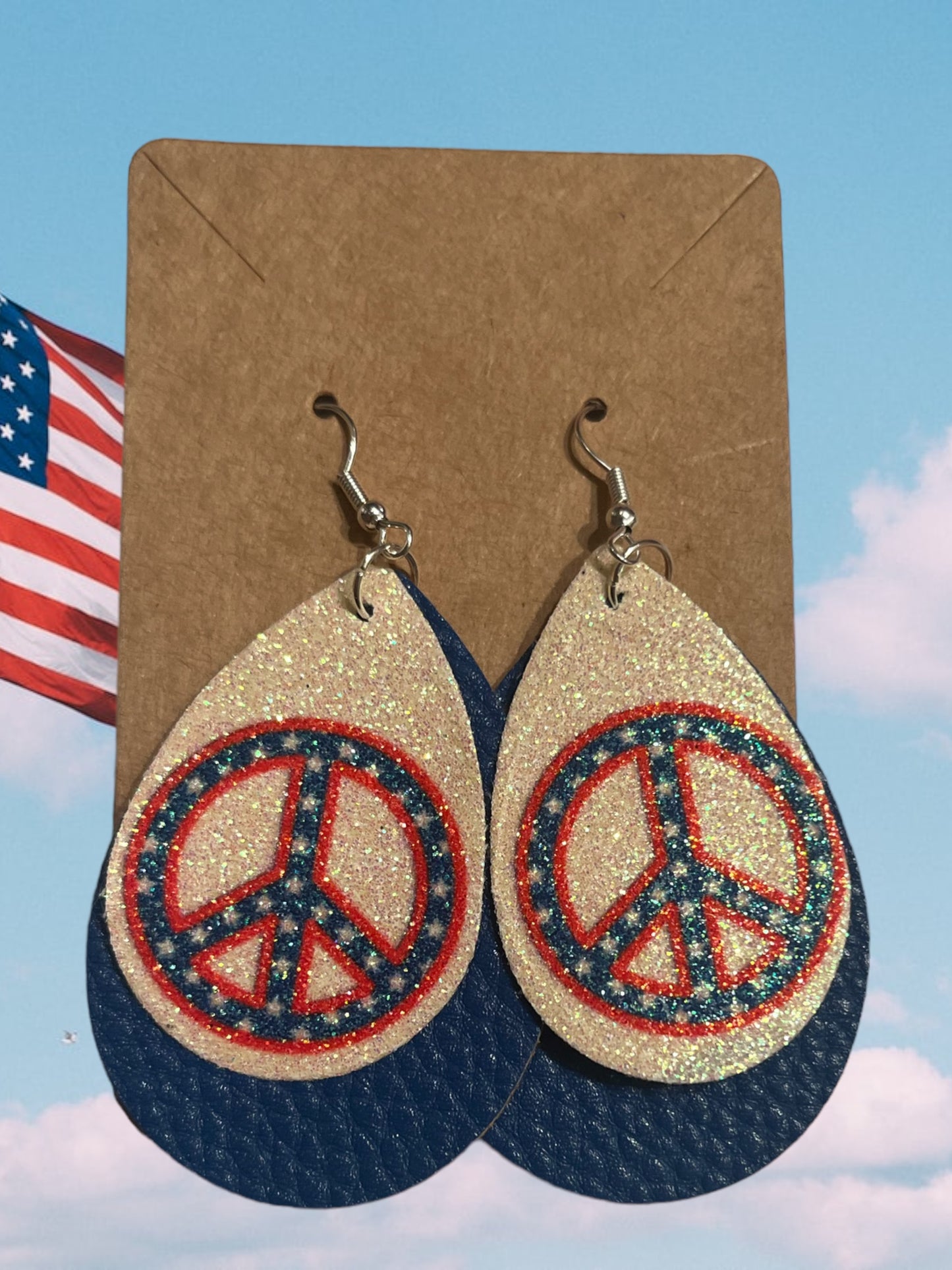 Peace faux leather tear drop earrings