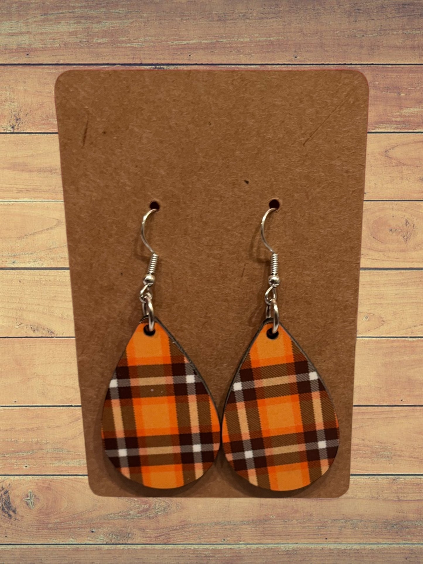 Orange plaid teardrop earrings