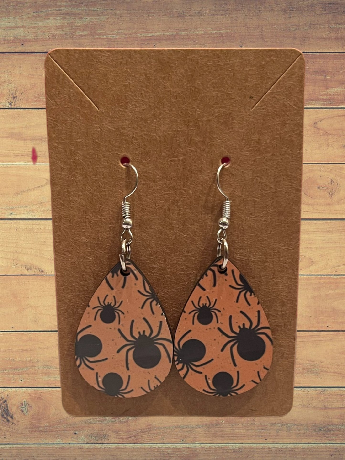 Orange with spiders teardrop earrings