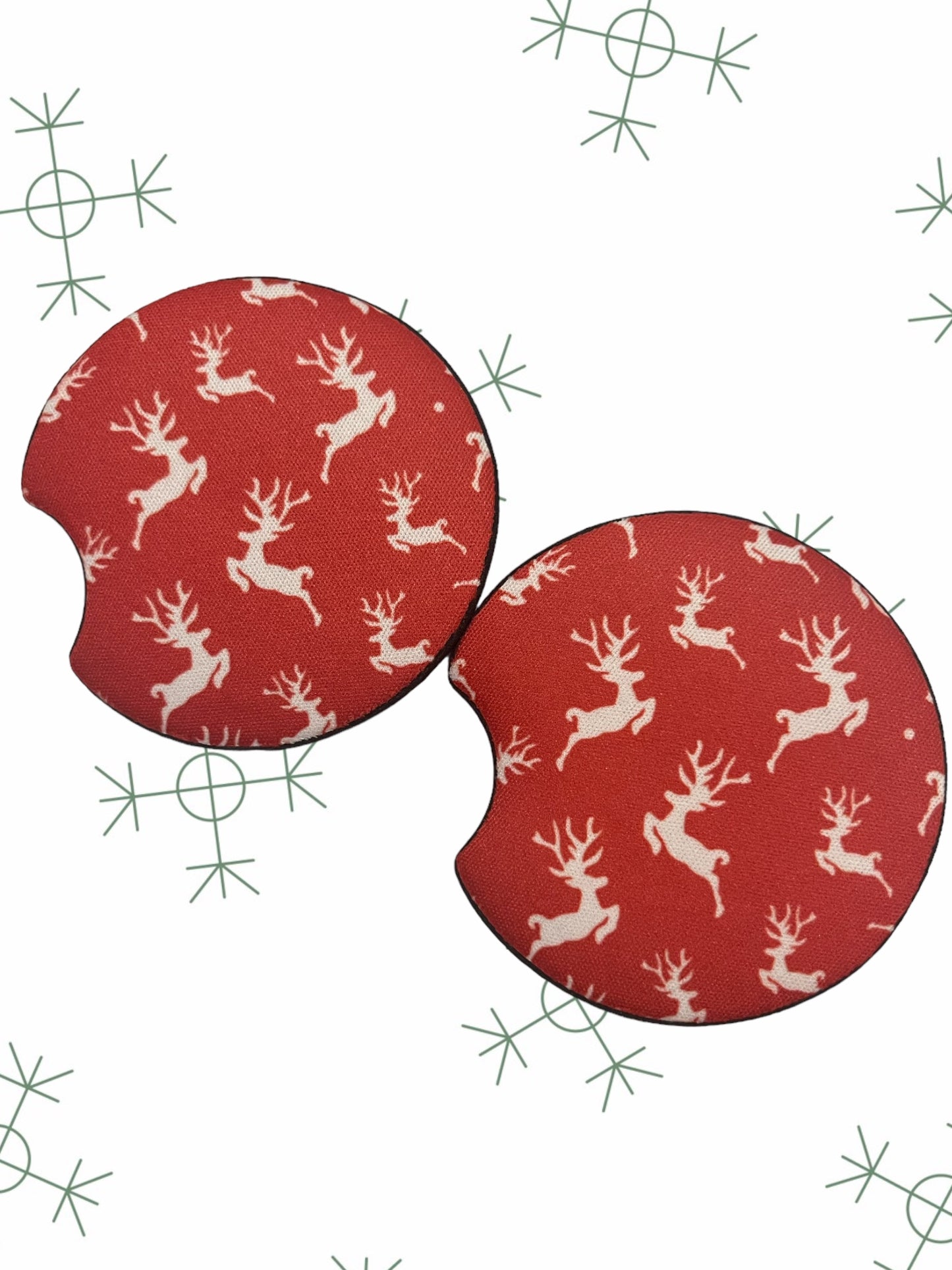 Red with reindeer car coasters (2)