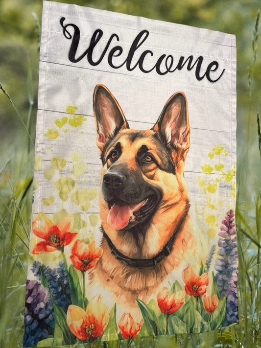 Welcome German Sheppard 12x18 garden flag