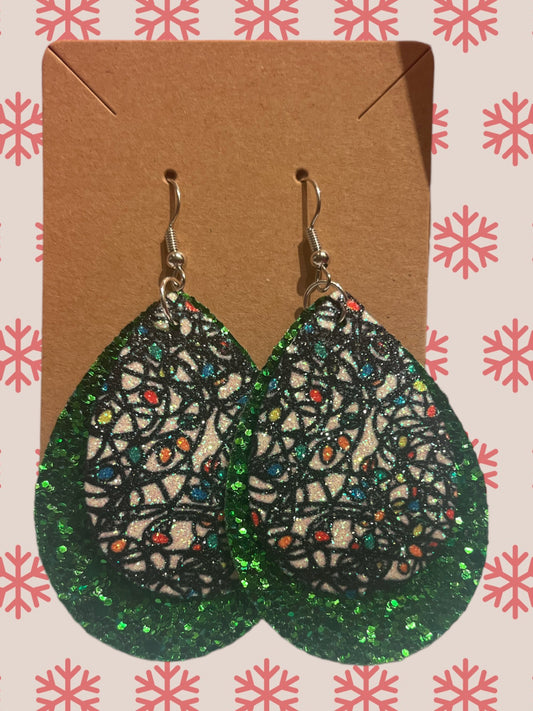 Christmas lights faux leather earrings