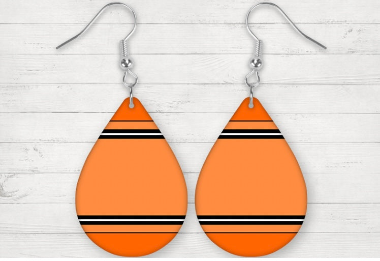 Orange crayon tear drop earrings