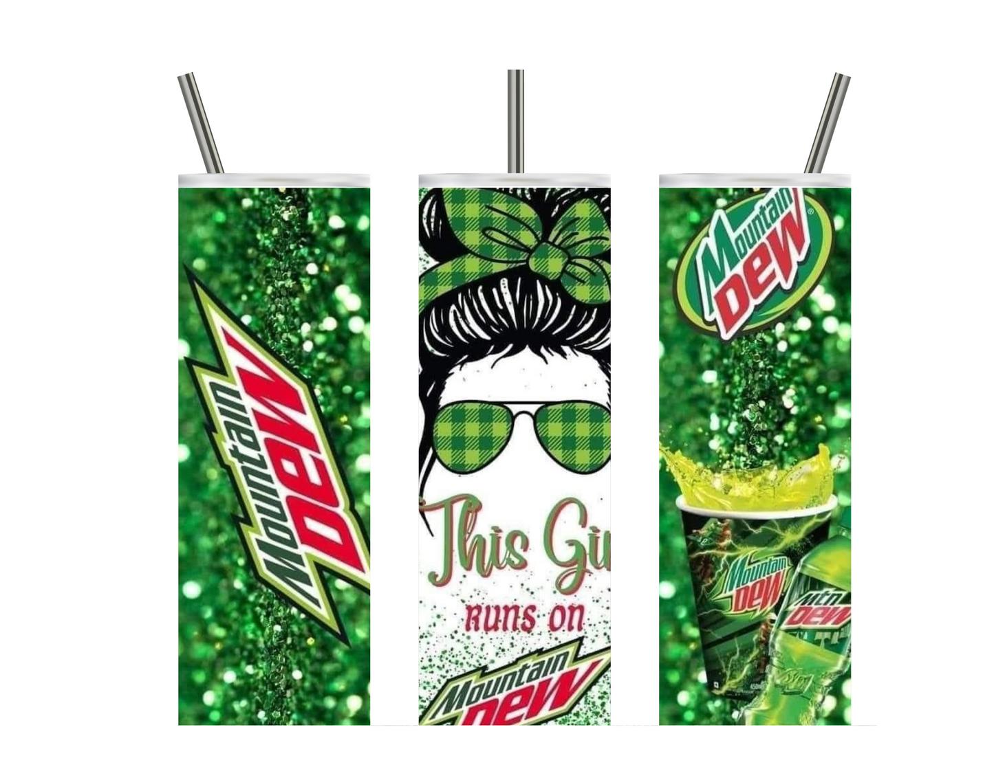 This girl runs on mtn dew 20oz tumbler