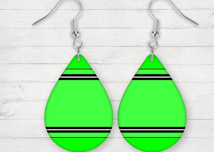 Green crayon tear drop earrings