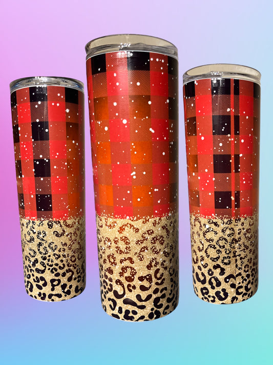 Red Plaid Cheetah 20oz Tumbler