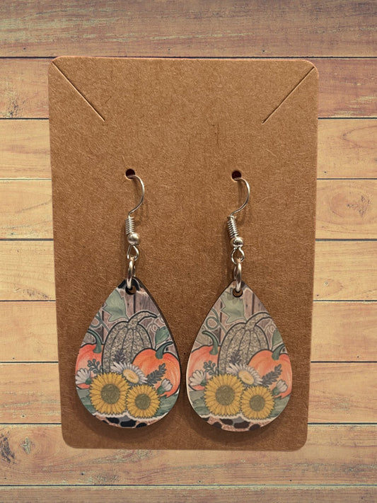 Pumpkins and sunflowers tear drop earrings