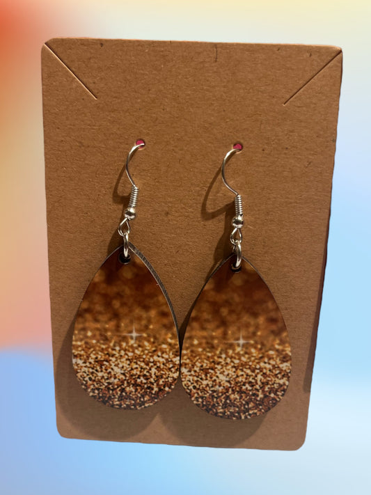 Gold glitter tear drop earrings