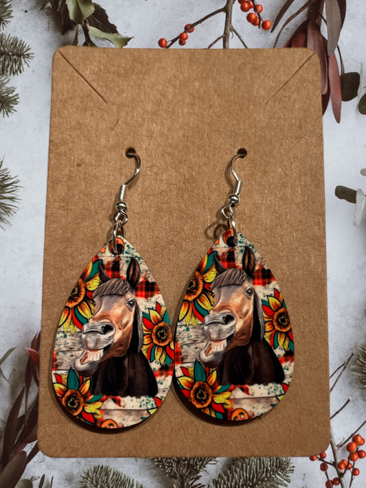 Christmas horse tear drop earrings