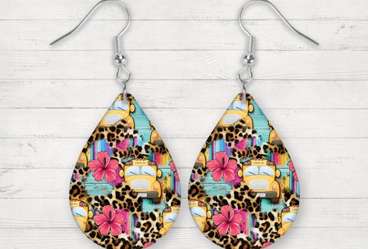 School bus tear drop earrings