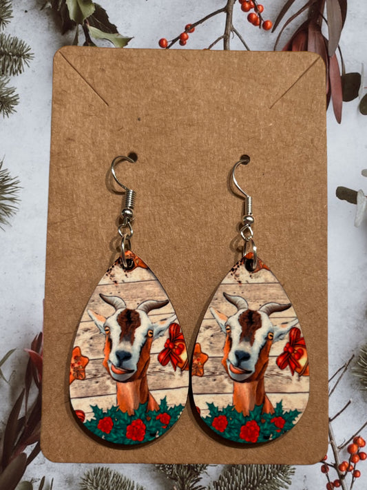 Christmas goat tear drop earrings