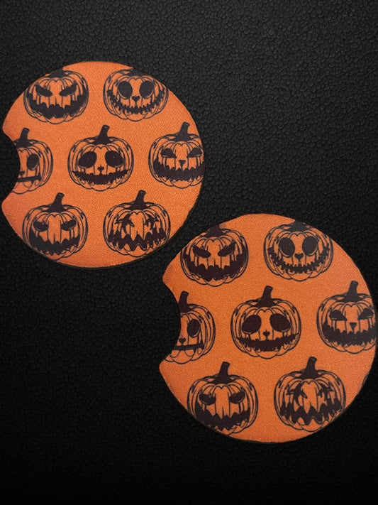 Orange with jack o lanterns car coasters (2)