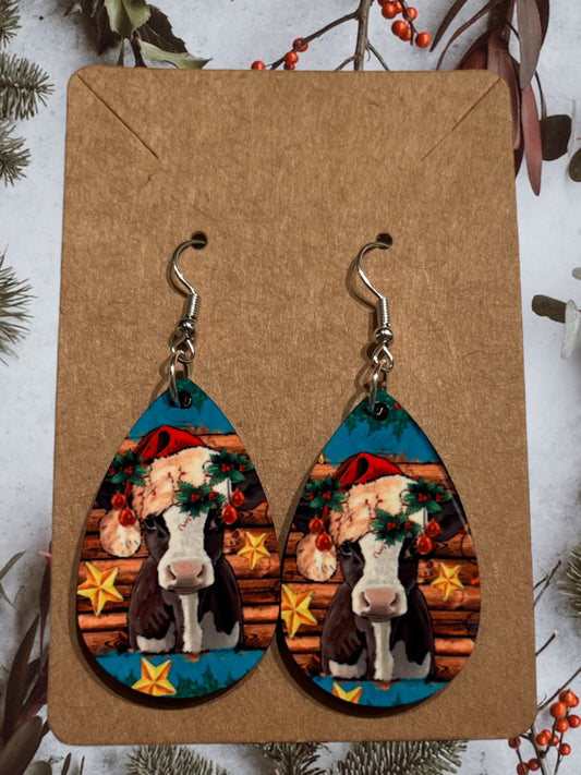 Christmas cow tear drop earrings