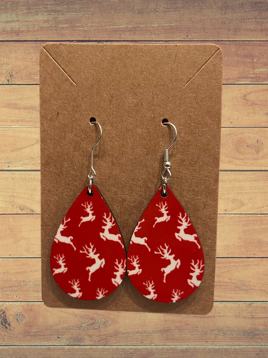 Red with reindeer teardrop earrings