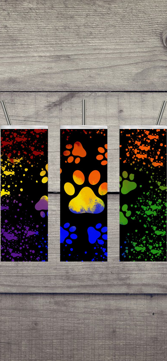 Rainbow style 2 paw print 20oz tumbler