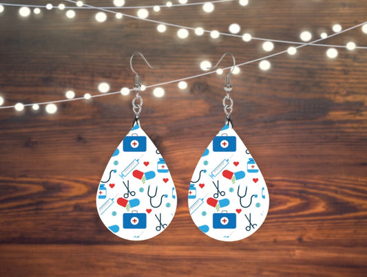 Blue nurse tear drop earrings